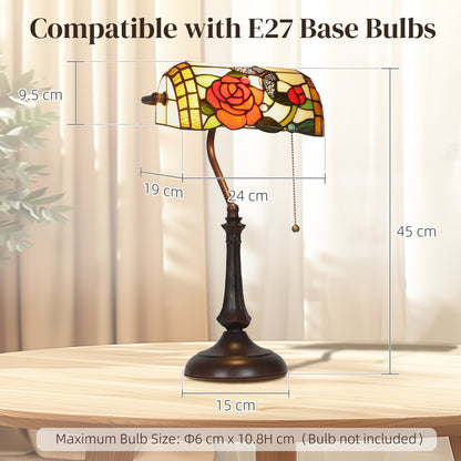 Vimoro Vael Glass And Metal Multicolour Tiffany Style Rose And Butterfly Table Lamp