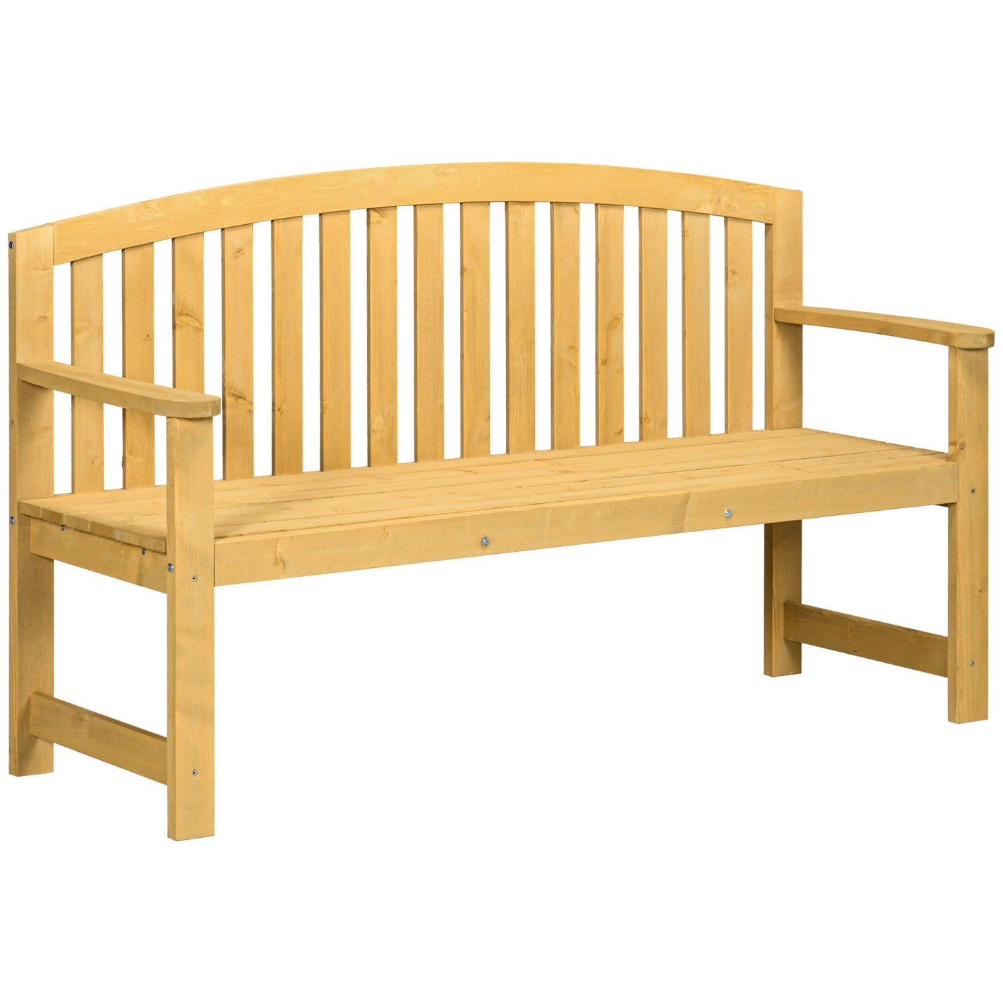 Tola 143cm Natural Wood 2 Seater Garden Bench With Armrests Slatted Frame