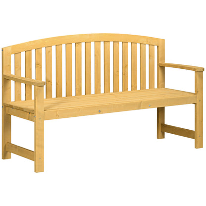 Tola 143cm Natural Wood 2 Seater Garden Bench With Armrests Slatted Frame