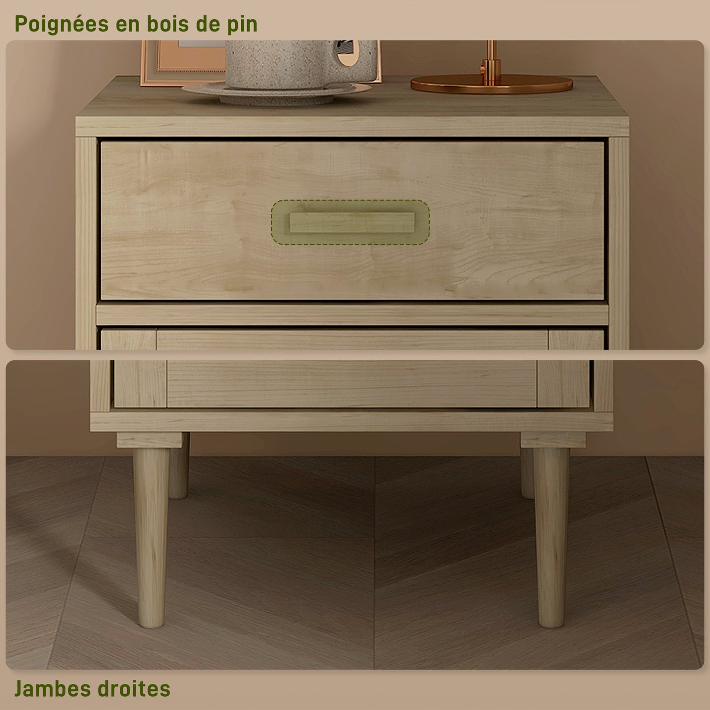 Basose Natural Wood Effect Rattan Bedside Table With Drawer And Door