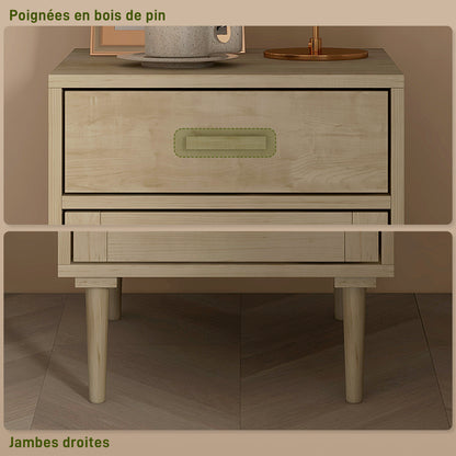 Basose Natural Wood Effect Rattan Bedside Table With Drawer And Door