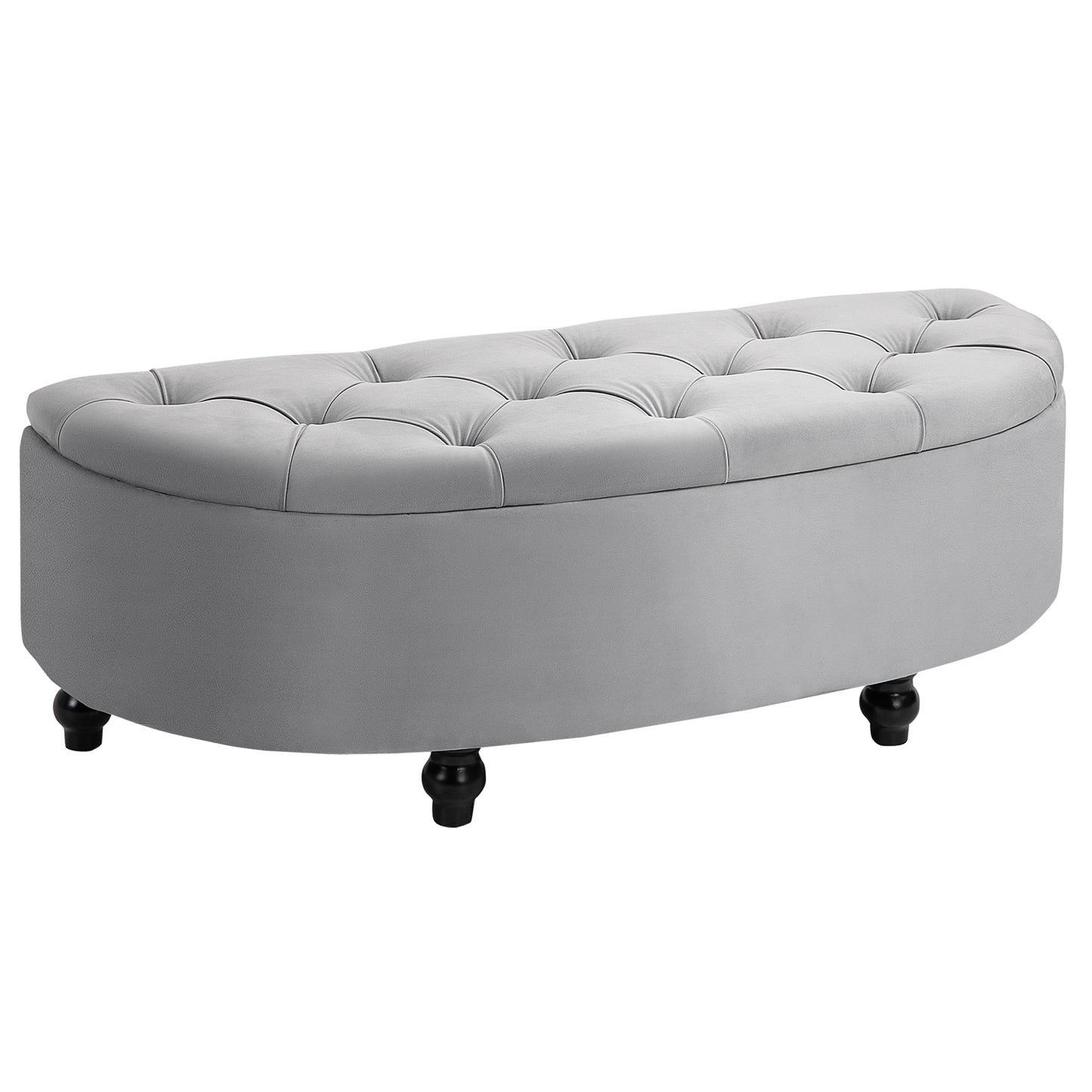 Kare Fabric Light Grey Semi Circle Storage Ottoman Bench Diamond Tufted