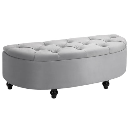 Kare Fabric Light Grey Semi Circle Storage Ottoman Bench Diamond Tufted