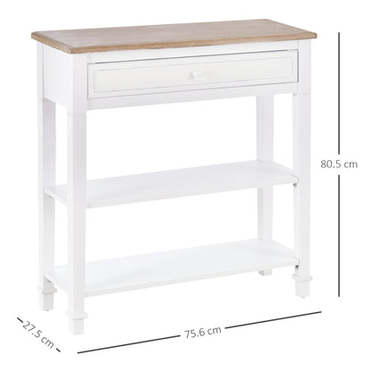 Sacoso Wooden Natural Retro  Hallway Console Table With Drawer And Dual Shelves