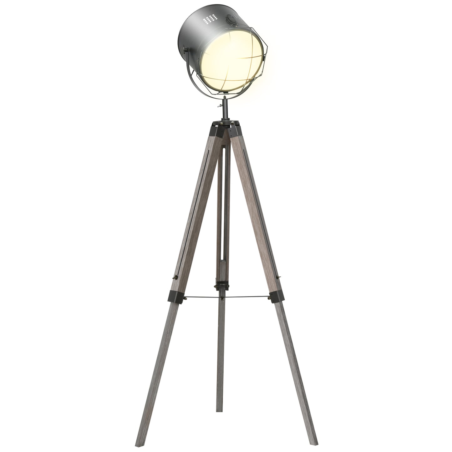 Lesado Zine Wood And Metal Grey Adjustable Tripod Floor Lamp With Spotlight Head