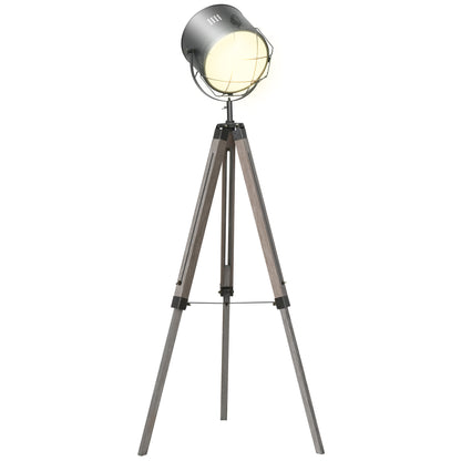 Lesado Zine Wood And Metal Grey Adjustable Tripod Floor Lamp With Spotlight Head