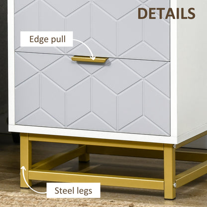 Ranere Metal Grey And White Set Of 2 Bedside Tables 2 Drawers with Gold Accents