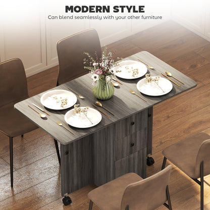 Todiralo Wooden Grey Drop Leaf Dining Table With Built In Storage For 6