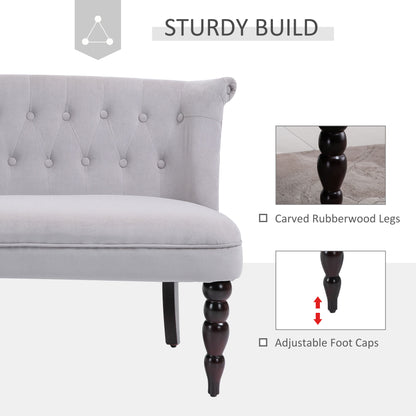 Tareta Doyo Velvet Grey Button Tufted 2 Seater Wingback Sofa With Rubberwood Legs