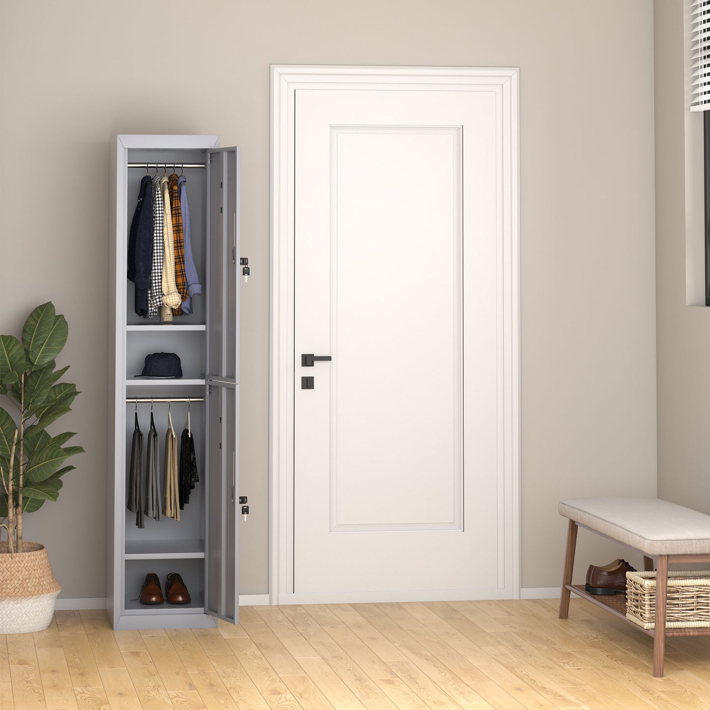 Marino 180cm Light Grey Metal Tall Locker Storage Cabinet With Internal Shelves