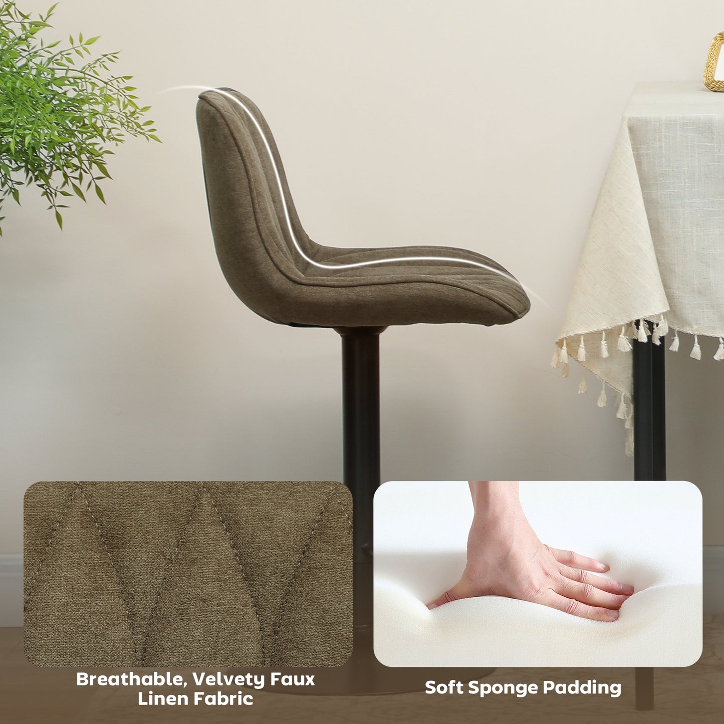 Sehake Fabric Brown Linen Look Bar Stools Set Of 2