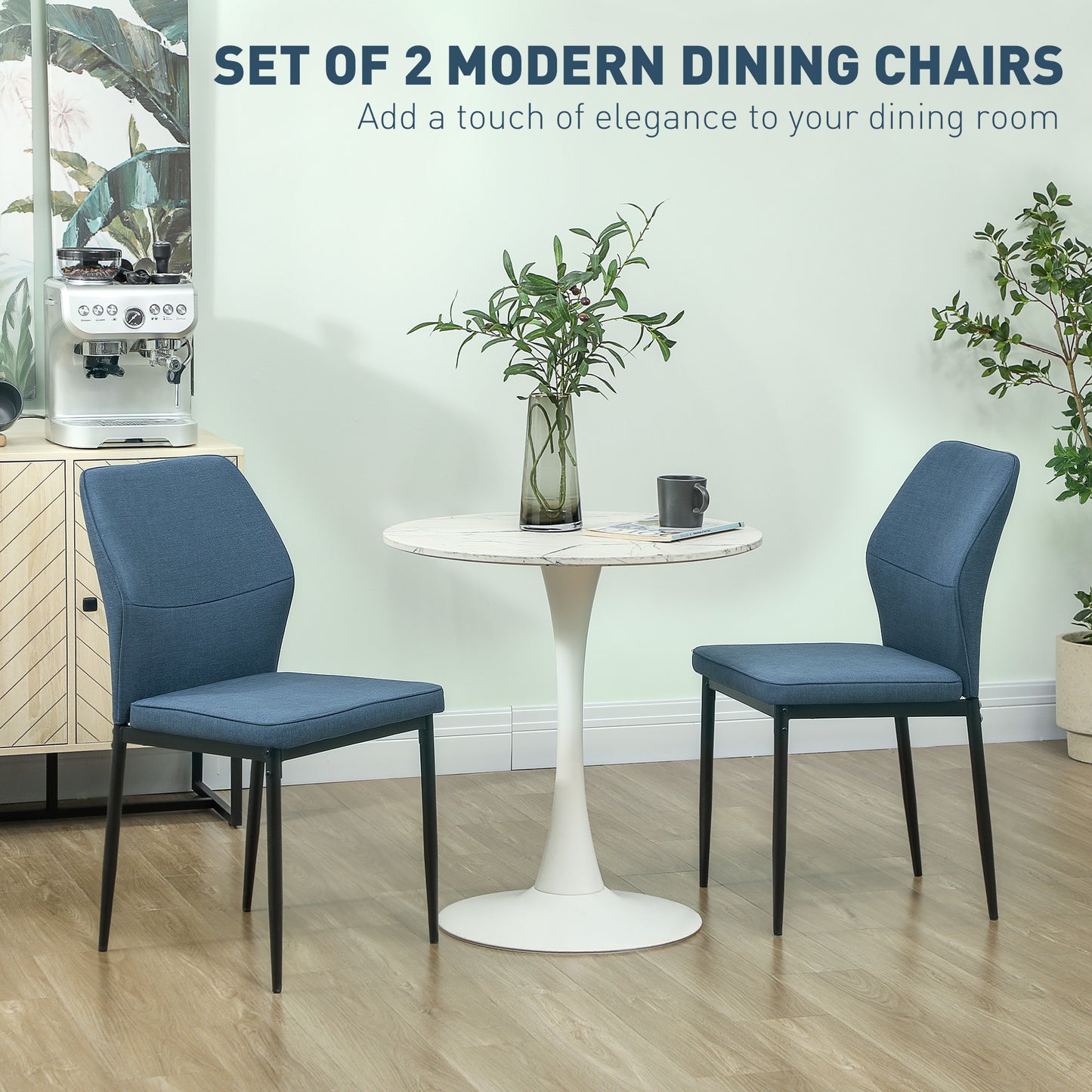 Vemiri Velvet Blue Armless Dining Chairs Set Of 2 With Curved Back And Metal Legs