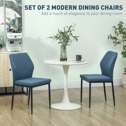 Vemiri Velvet Blue Armless Dining Chairs Set Of 2 With Curved Back And Metal Legs