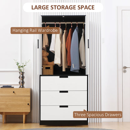 Coraniva White And Black Bedroom Furniture Set With Wardrobe Chest Of Drawers And 2 Bedside Tables