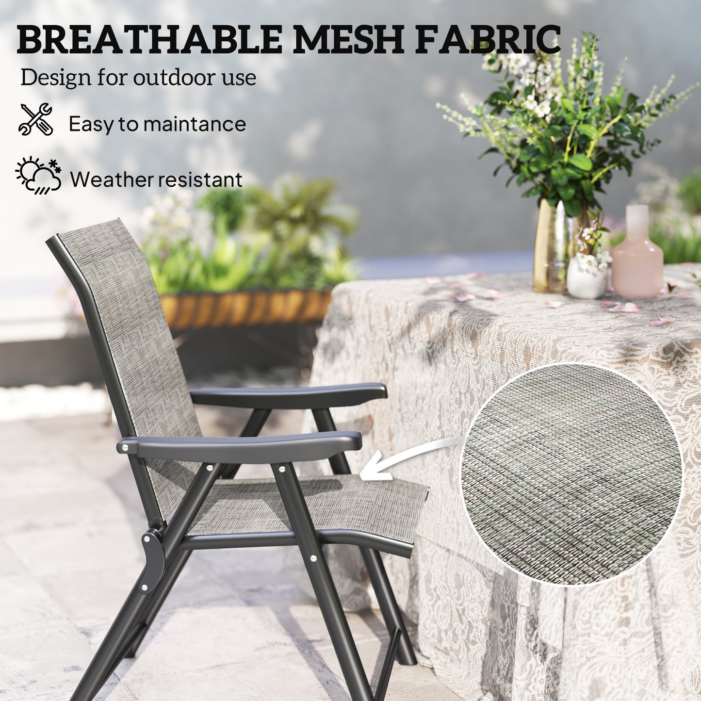 Maleli Set Of 2 Metal Black And Grey Folding Outdoor Chairs