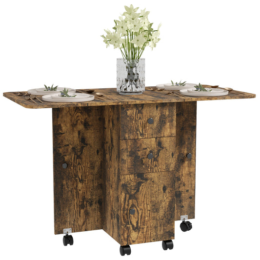 Lasado Wooden Rustic Brown Drop Leaf Dining Table With Storage Seating 6