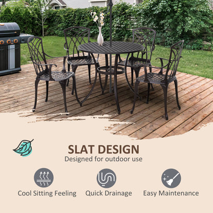 Rohafa Brown Cast Aluminium Brown 4 Seater Garden Dining Set With Armchairs And Round Table