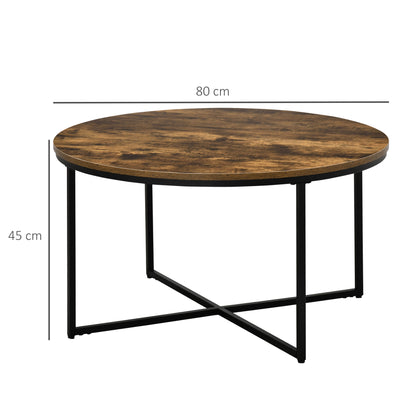 Nata Metal And Wood Rustic Brown Round Industrial Coffee Table