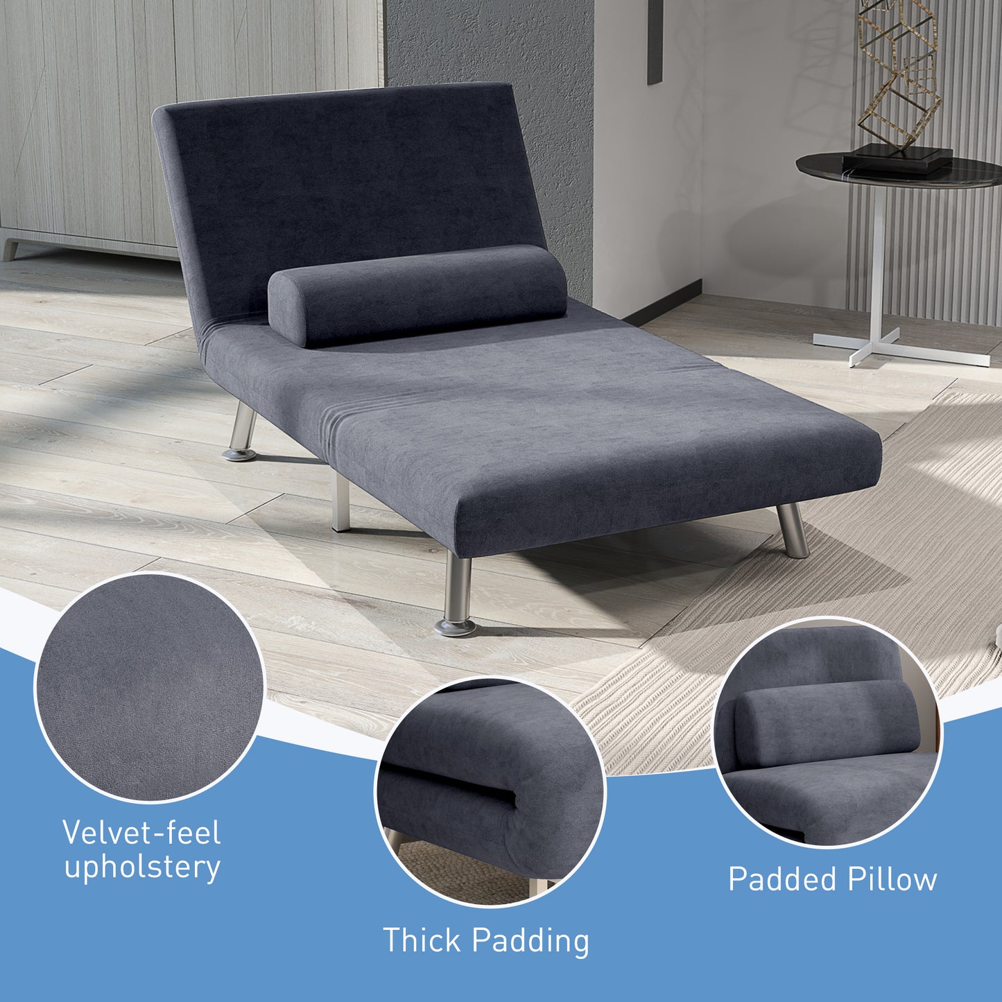 Tomi Safi Charcoal Grey Velvet Single Sleeper Chair