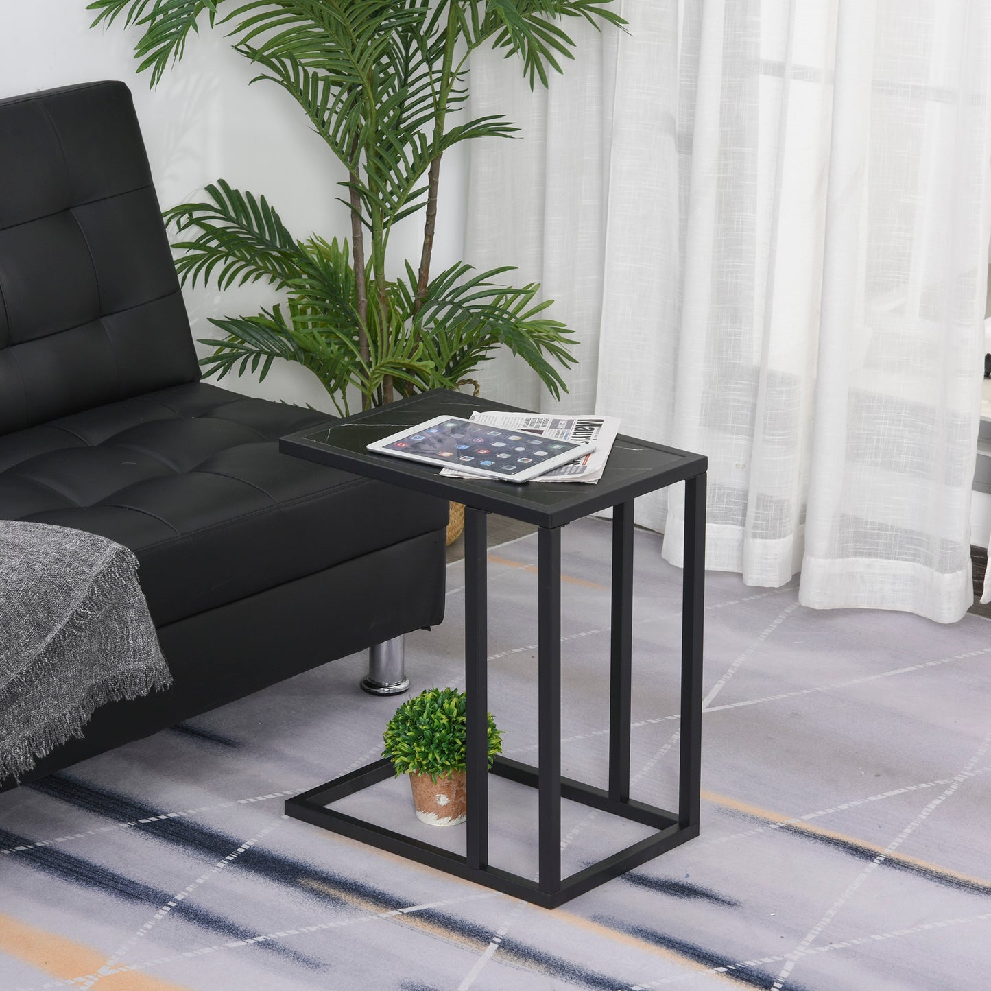 Rase Metal Black Sofa Table With Marble Effect Top