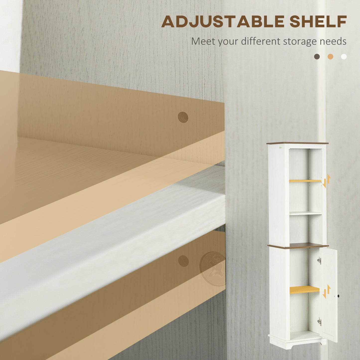 Nesoli Tall Bathroom Storage Cabinet With Door And Adjustable Shelves White 39.5x30x160cm