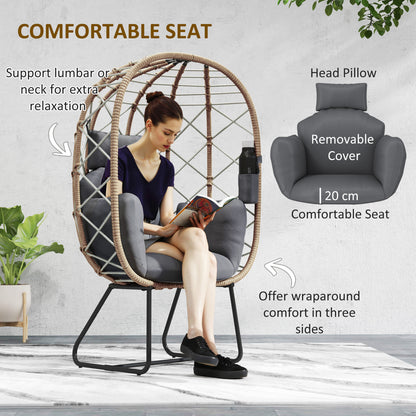 Nepa Rattan Brown and Grey Outdoor Garden Egg Chair With Cushions And Cup Holder
