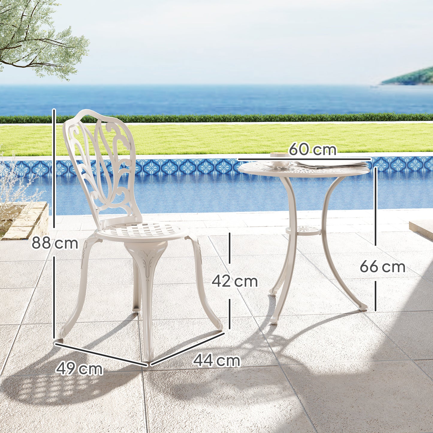 Kafa Cast Aluminium White 3 Piece Garden Bistro Set With Umbrella Hole