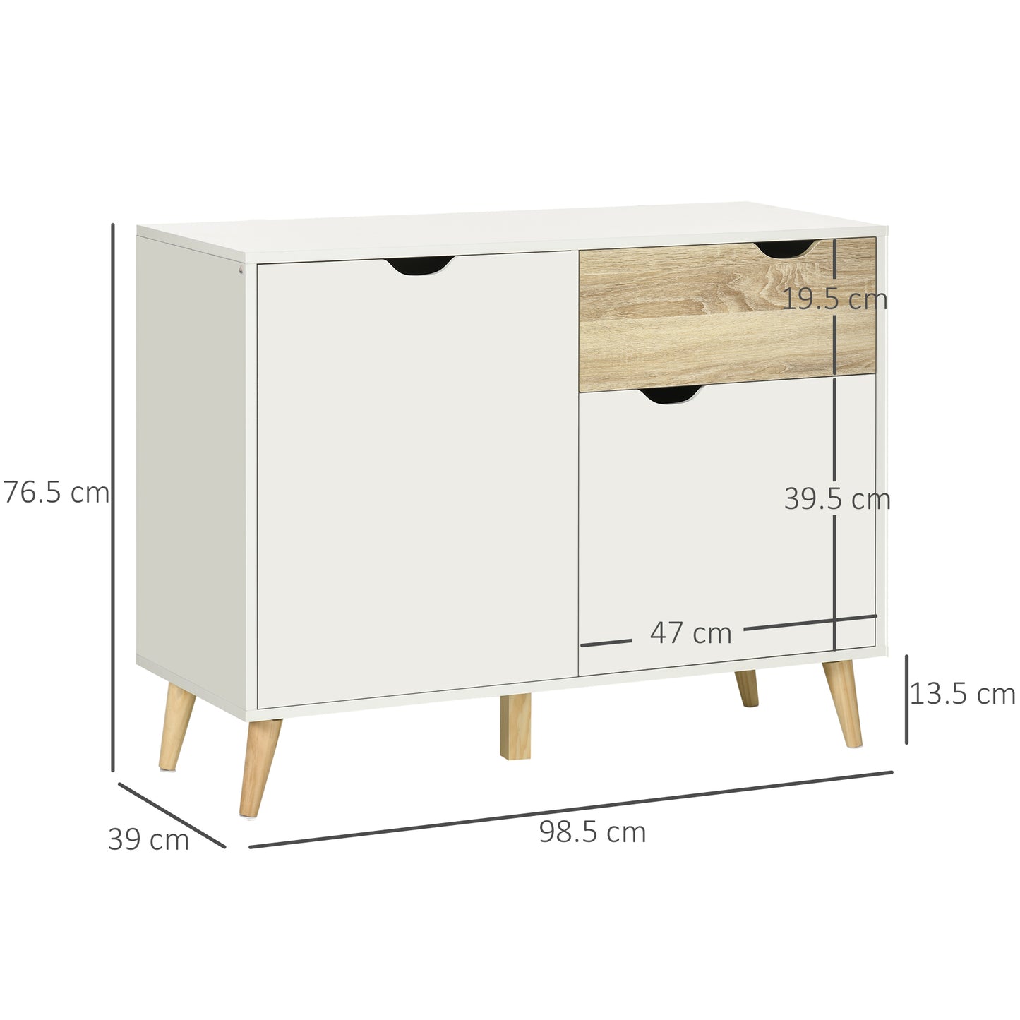 Diha White and Natural Scandi Sideboard 1 Storage Drawer 2 Doors Cabinet