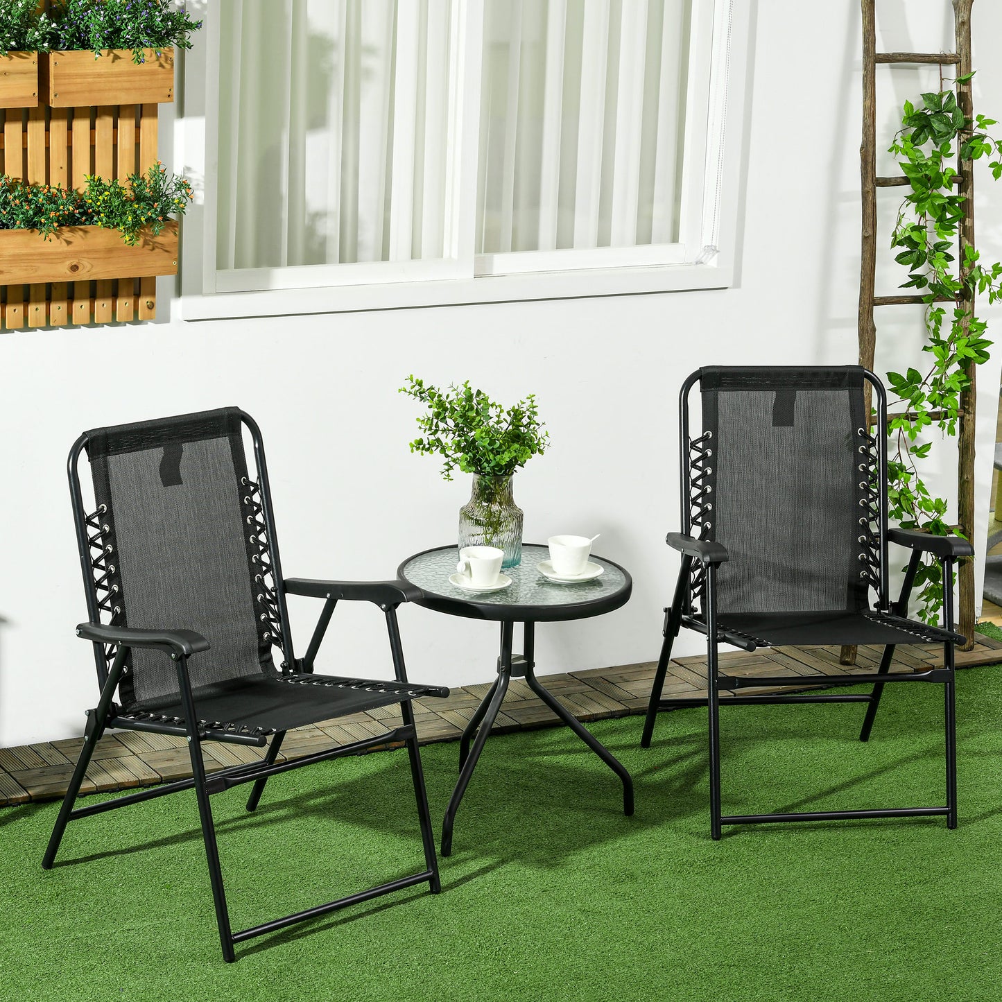 Palo Set Of 2 Metal Black Folding Outdoor Lounger Chairs With Armrests
