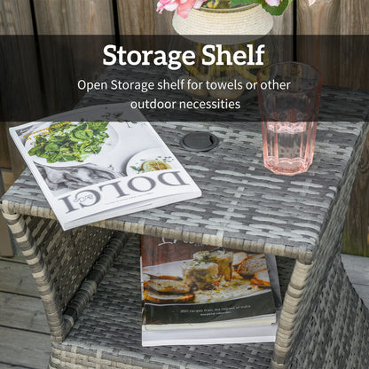Toka Grey Rattan Outdoor Bistro Table With Umbrella Hole And Shelf