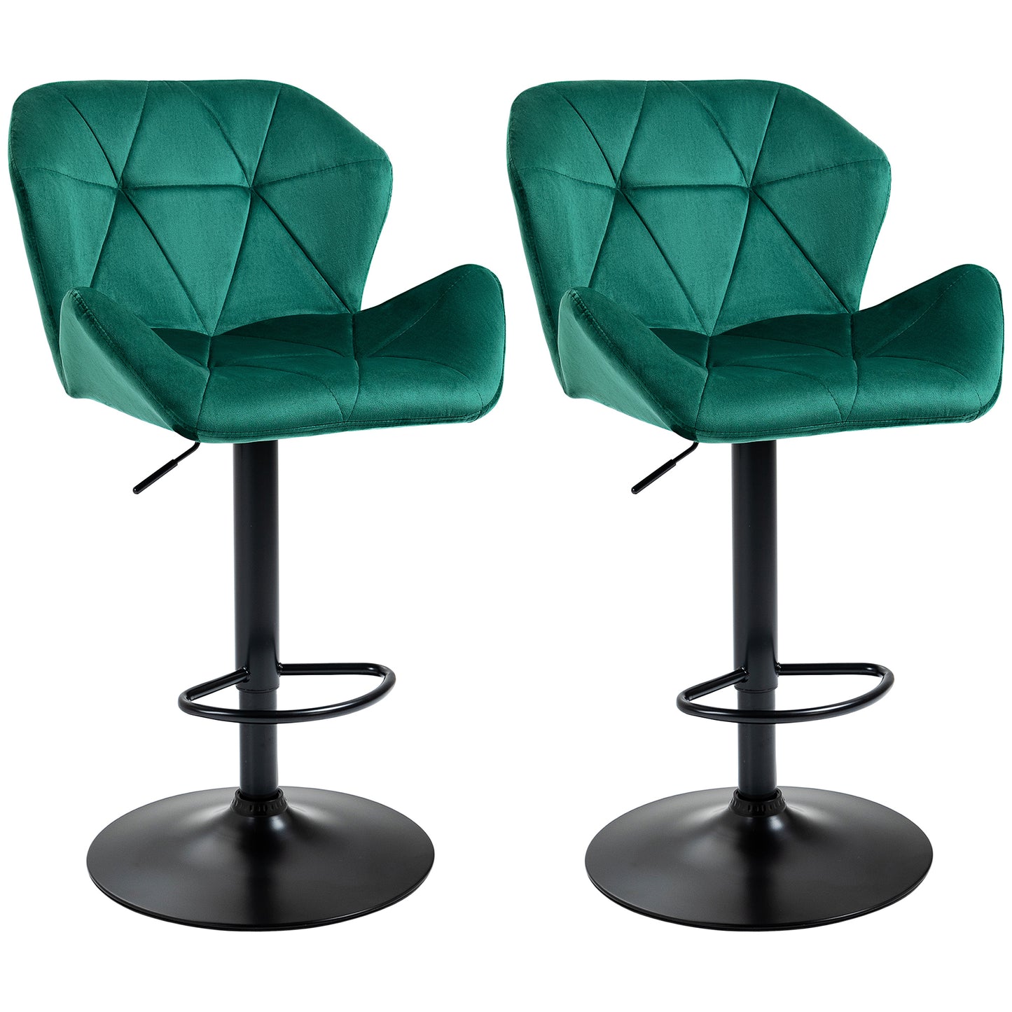 Somaveno Velvet Green Adjustable H8 Bar Stools Set Of 2 With Metal Base And Footrest