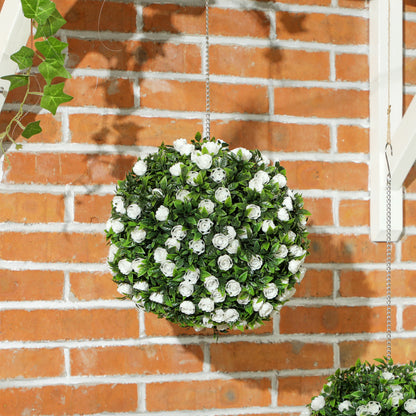 Lukaka Dino Set Of 2 Artificial UV Resistant Rose Style Topiary Balls H8 28cm White