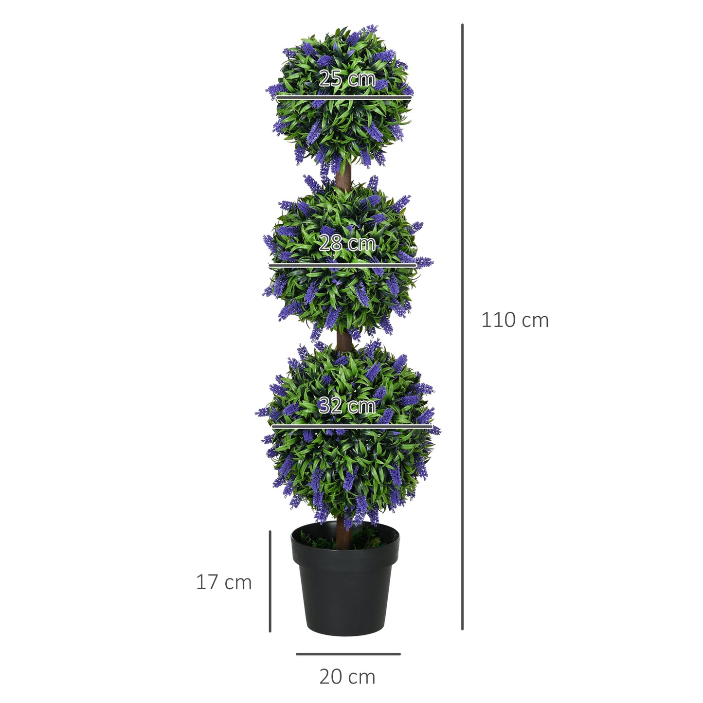 Lazi Set Of 2 Artificial Lavender Ball Trees In Decorative Pots H8 110cm
