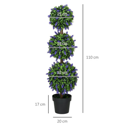 Lazi Set Of 2 Artificial Lavender Ball Trees In Decorative Pots H8 110cm