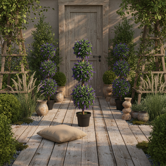 Lazi Set Of 2 Artificial Lavender Ball Trees In Decorative Pots H8 110cm