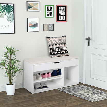 Sokari Wooden White Shoe Storage Bench 1 Drawer And Padded Seat