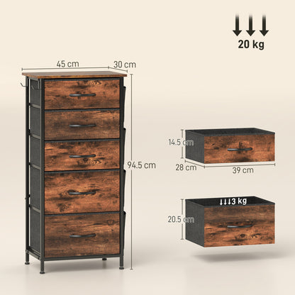 Kepa Fabric And Metal Rustic Brown 5 Drawer Storage Chest