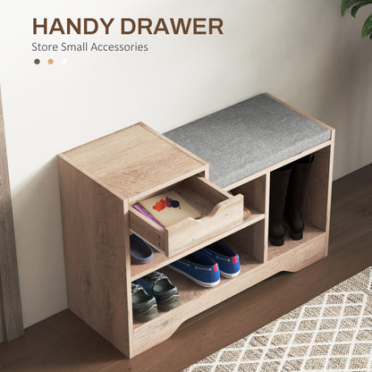 Lapa Wooden Multi Compartment Shoe Bench 1 Drawer Grey Cushioned Seat