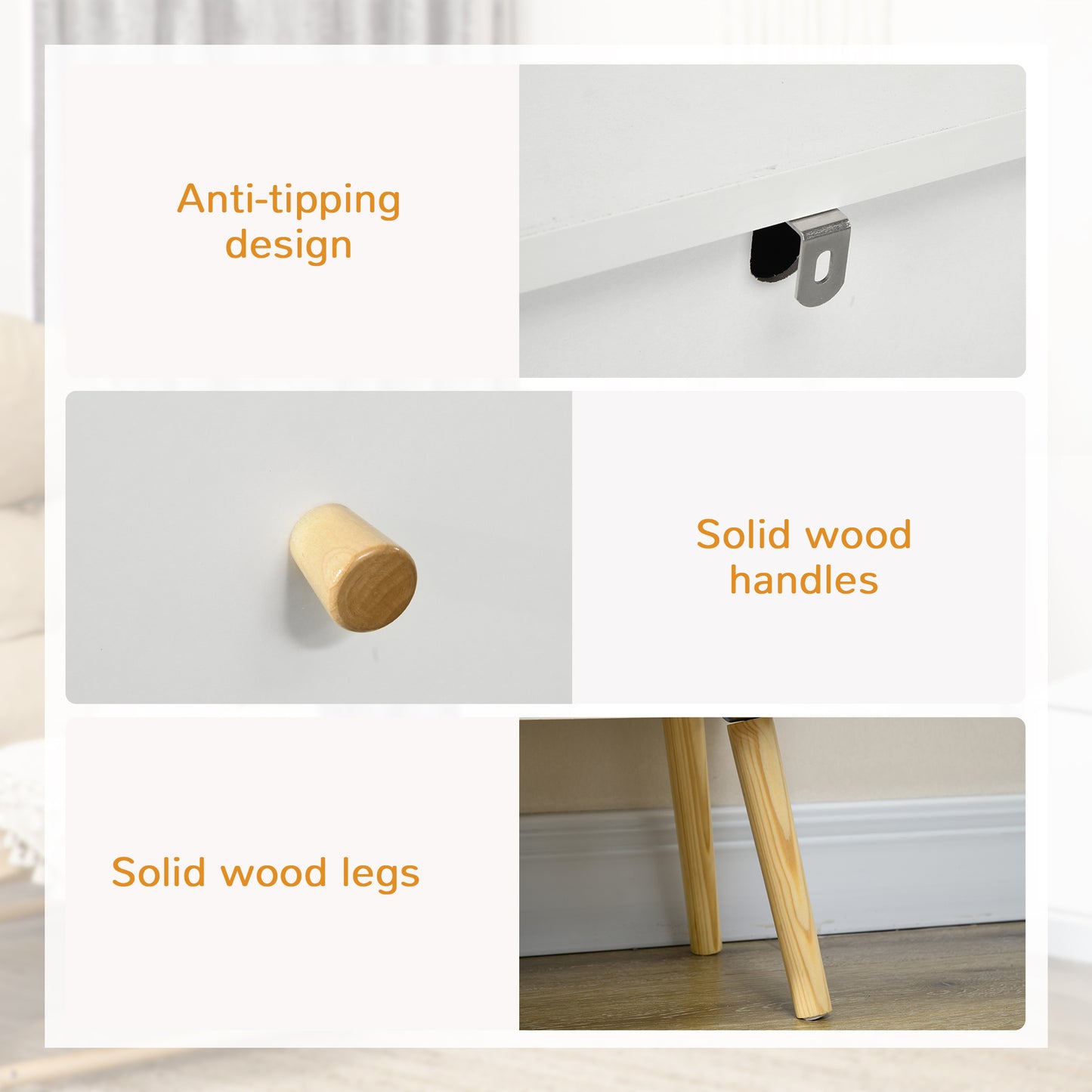 Lerosa Scandi Wooden White 3 Drawer Chest With Natural Wooden Angled Legs
