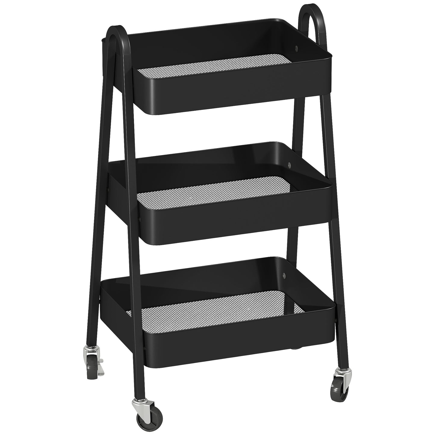 Fidovi Metal Black 3 Tier Storage Trolley With Wheels
