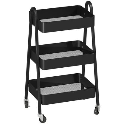 Fidovi Metal Black 3 Tier Storage Trolley With Wheels