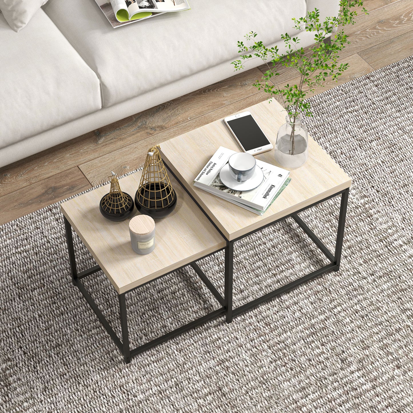 Vattesa Wooden Oak Finish Set Of 2 Nesting Coffee Tables