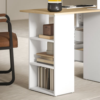 Vasave 120cm Wooden Natural And White Study Desk With 3 Side Shelves And 3 Drawers