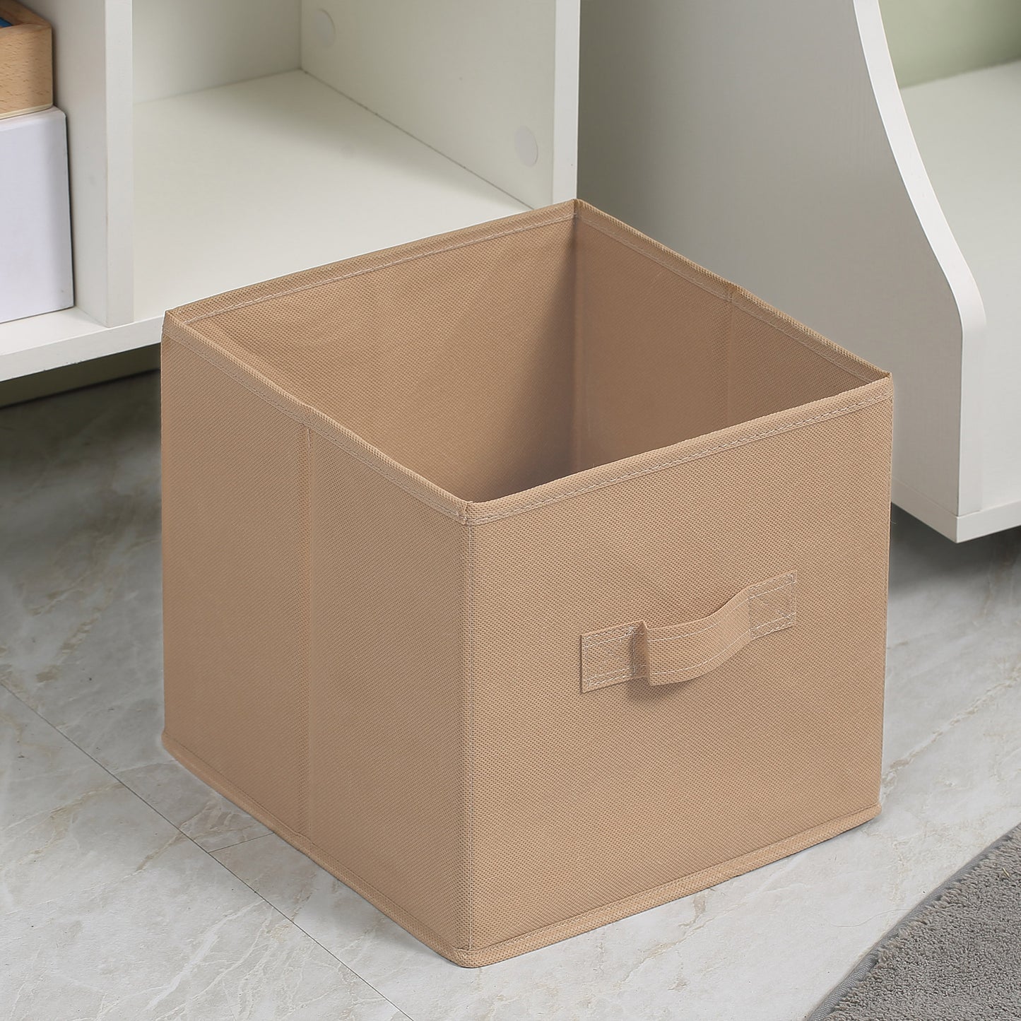 Nadiro Wooden White 6 Cube Storage Unit With 3 Fabric Drawers And OFauxn Shelves