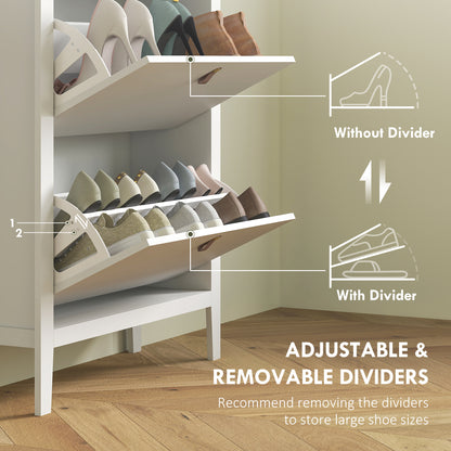 Rimi Wooden White and Natural 2 Drawer Shoe Cabinet Faux Leather Handles