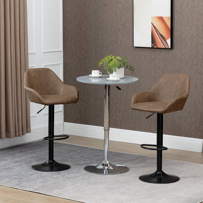 Fadota Set Of 2 Dark Brown Faux Leather Adjustable Bar Chairs With Armrests