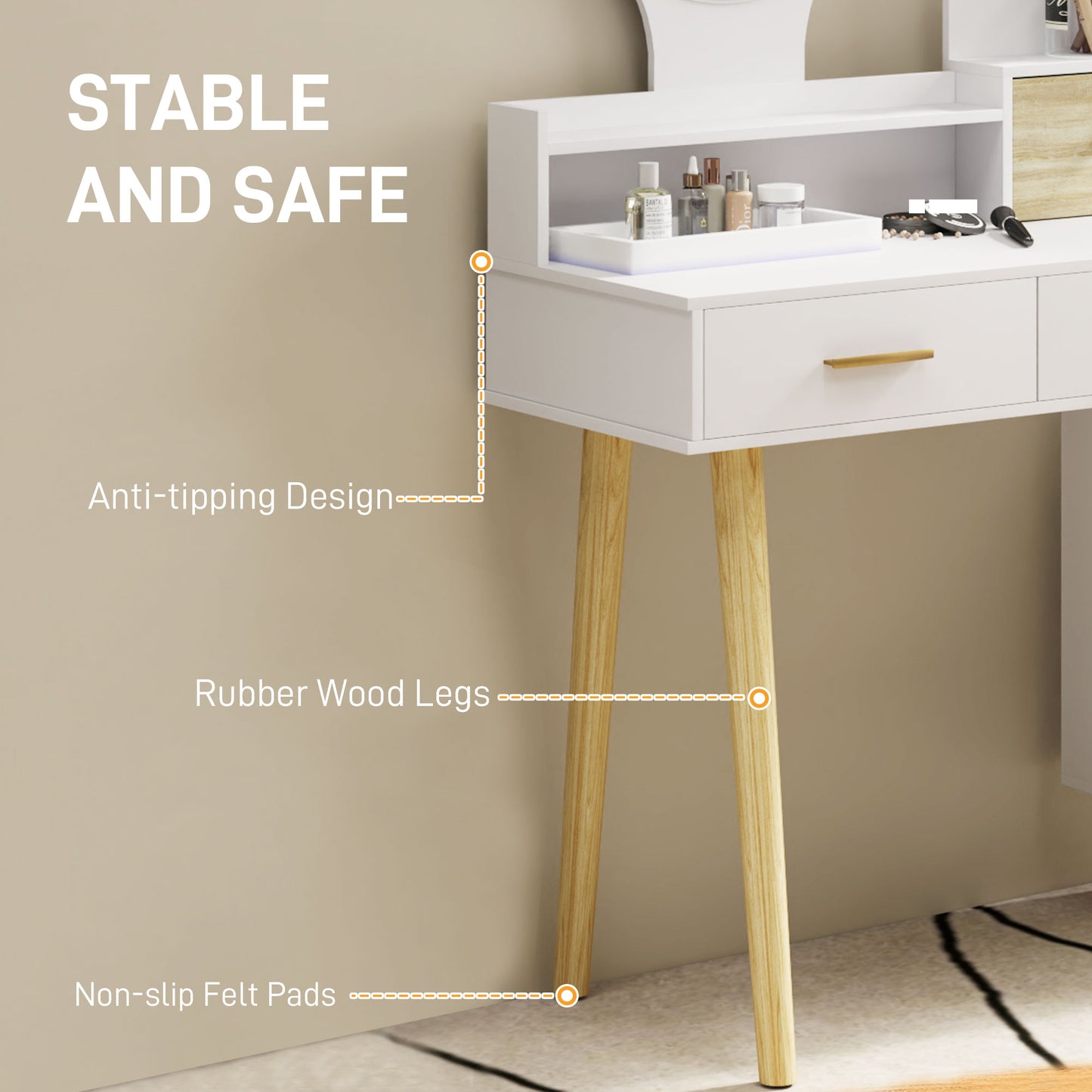 Rilu White Elegant Dressing Table With Integrated Storage Space