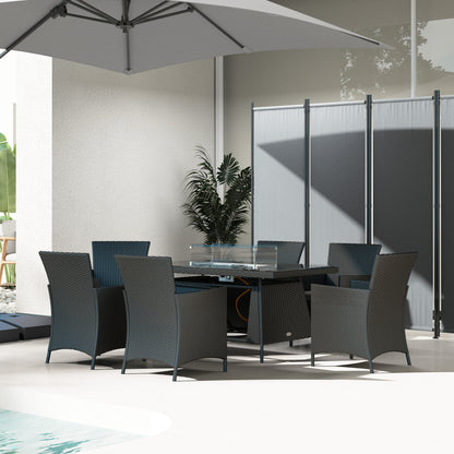 Lemadi Rattan Black 6 Seater Outdoor Dining Set With Fire Pit Table