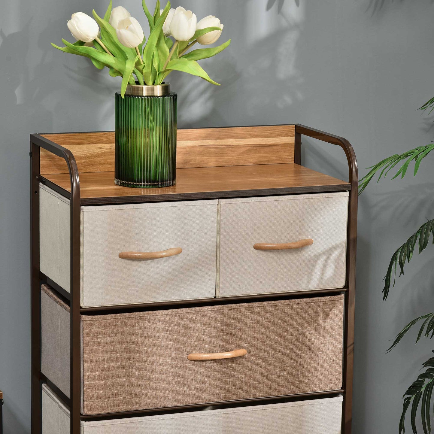 Neelvefa Metal And Wood Neutral Finish 5 Fabric Storage Drawer With Steel Frame