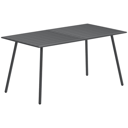 Visuto Steel Grey Rectangular Outdoor Dining Table With Slatted Top For 6